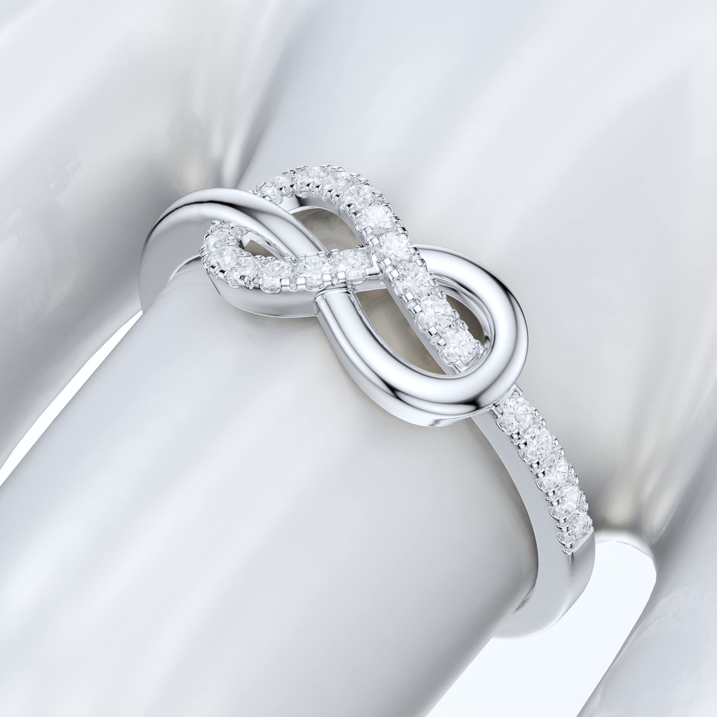 14K White Gold Infinity Love Knot Ring with Simulated Diamond or Genuine Moissanite - Promise Ring, Couple Rings, Anniversary Gift for Her/Him, Wedding Band, Romantic Jewelry for Valentine's Day