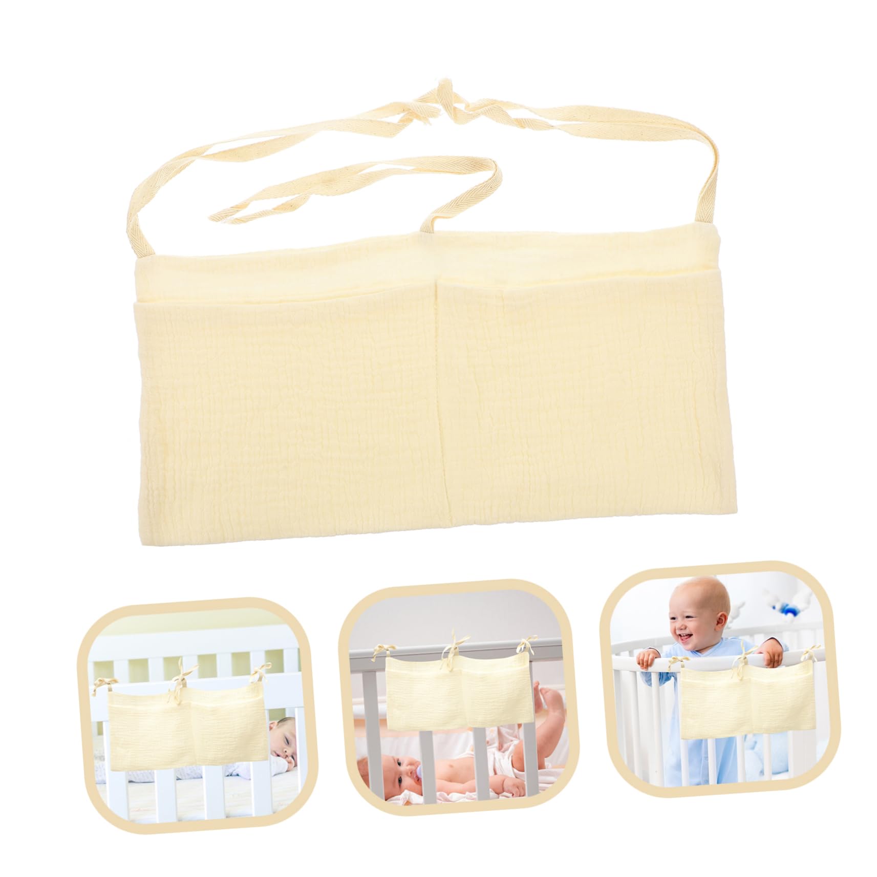 MOBUTOFU Hanging Storage Organizer Bag for Stroller, Diaper Storage & Baby Essentials - Cotton Multi-Pocket Organizer for On-the-Go Parents (White) | Perfect for Strollers, Car Seats & Nursery Organization