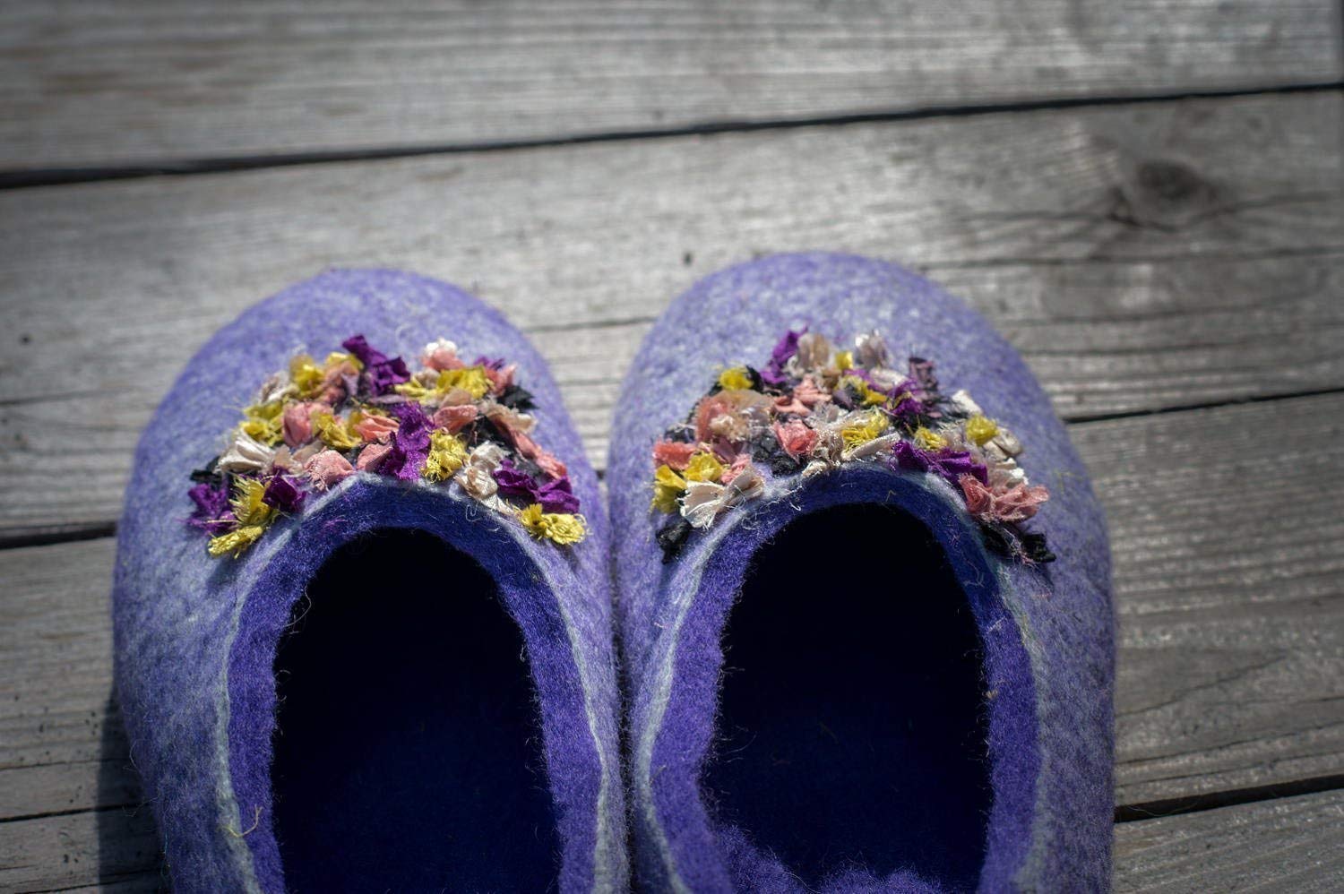 Handmade Women's Wool Slippers with Indian Silk Ribbons - Cozy Winter House Shoes for Women - Perfect Mother's Day Gift & Birthday Present for Her