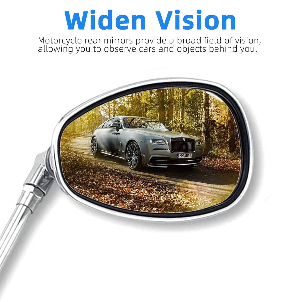 Universal 8-10mm Chrome Motorcycle Mirrors - Rear View Side Mirrors for Most Bikes | Handlebar & Bar End Installation