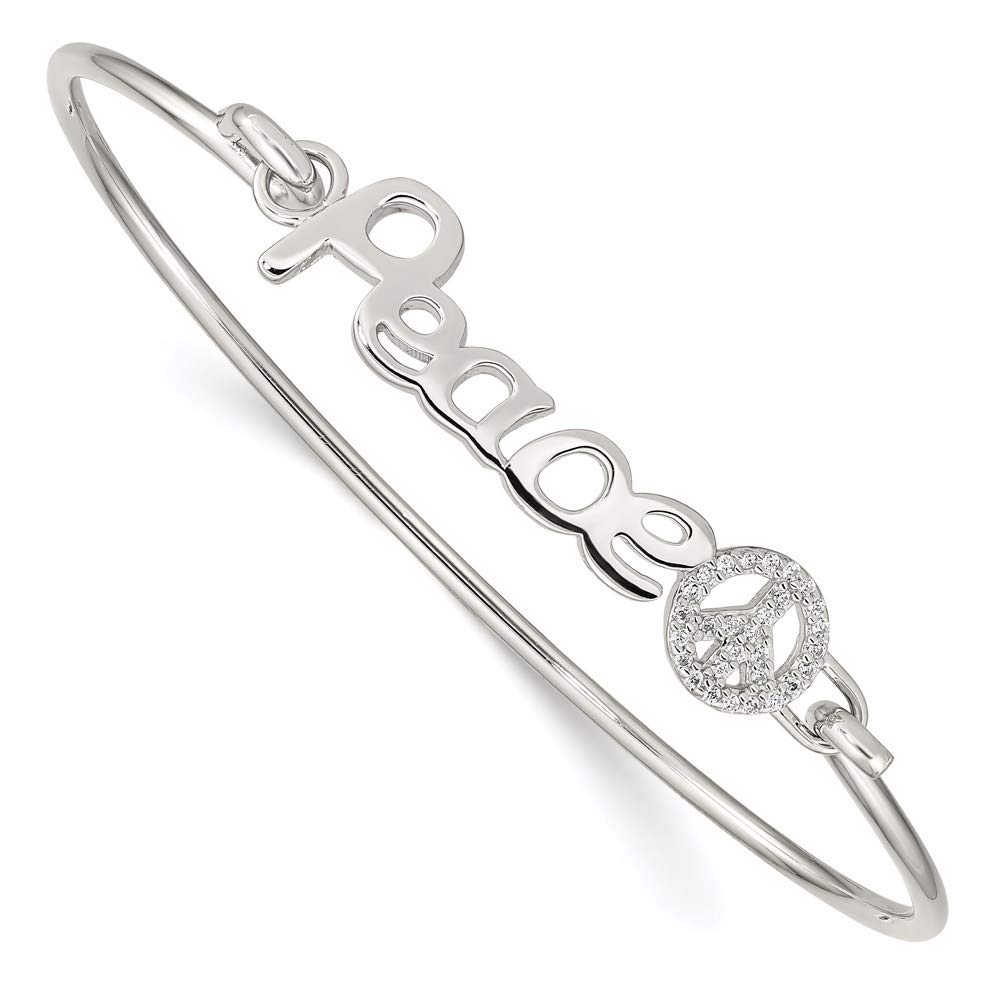 925 Sterling Silver Peace Sign Bangle Bracelet with Cubic Zirconia - Elegant Women's Jewelry Gift for Her (7 Inch) - Perfect for Everyday Wear, Special Occasions & Thoughtful Gifts