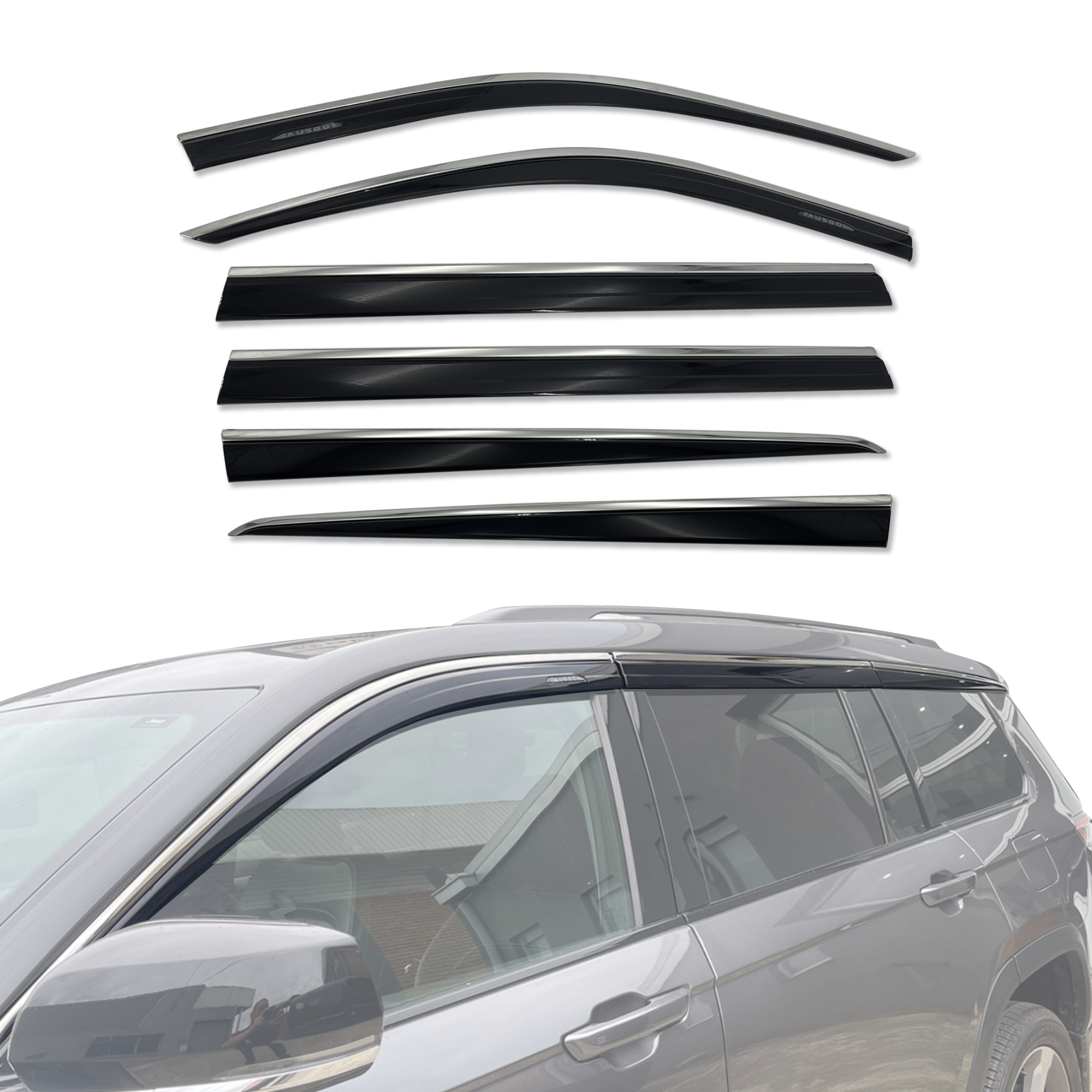 Stainless Steel Window Deflectors for Jeep Grand Cherokee L WL (2021-Present) - 7 Seater SUV Rain Guards & Wind Deflectors - Reduce Noise & Protect Interior from Weather