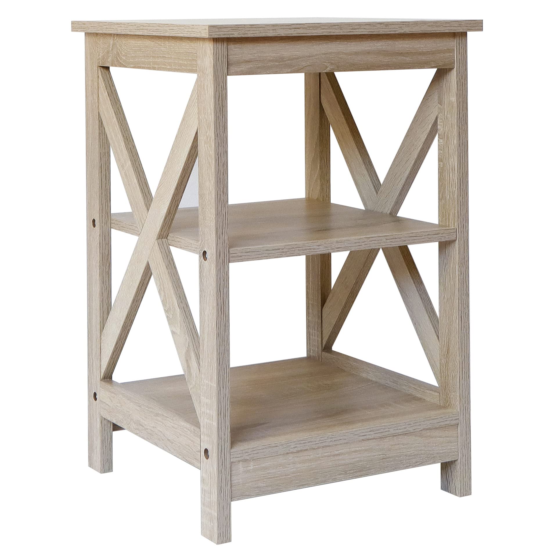 Rainbow Sophia Side Table - Modern Farmhouse Wood End Table with 3-Tier Storage Shelf, White Oak Finish - Perfect for Living Room, Bedroom, or Office Decor