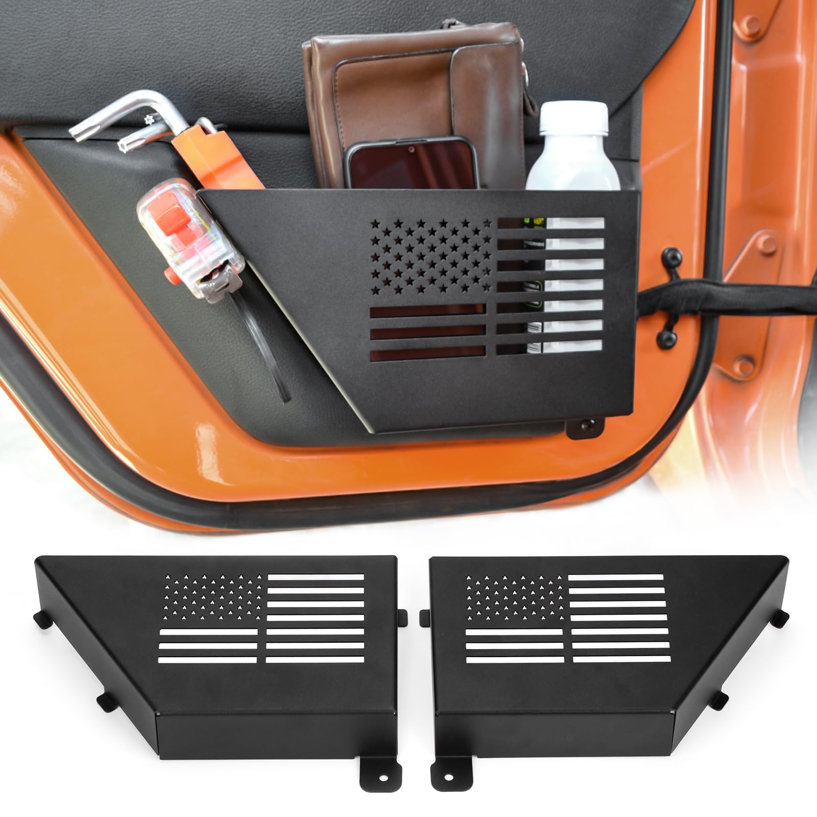 2007-2018 Jeep Wrangler JK 4-Door Metal Rear Door Pockets Organizer - Replacement for Saggy Net | Perfect for Off-Road Gear Storage & Interior Organization