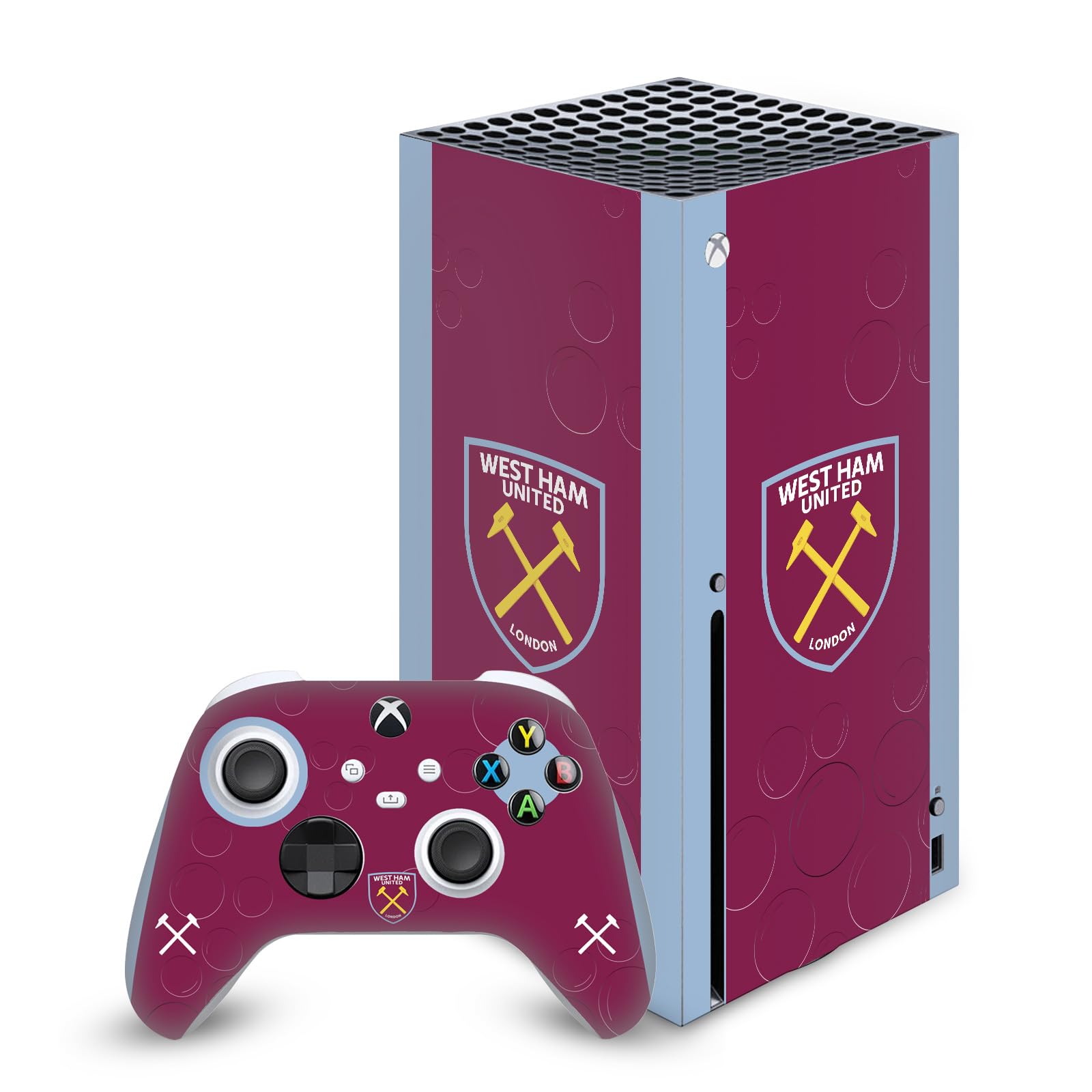 Official West Ham United FC Home 2023/24 Crest Vinyl Skin Decal Sticker Set - Compatible with Xbox Series X Console & Controller Bundle - Perfect for Gaming, Team Pride & Console Protection