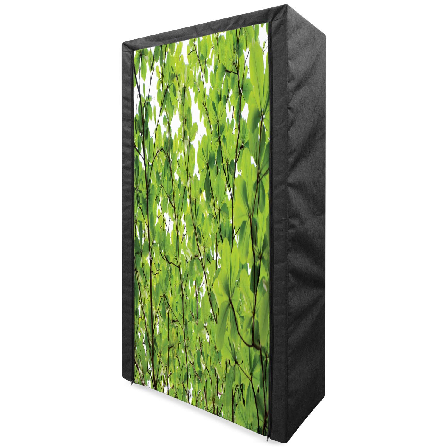 Ambesonne Green Leaves Portable Fabric Wardrobe Closet with Shelves - 33.5 Inch Clothing Organizer & Storage for Bedroom, Closet, Dorm - Summer Fresh Tree Leaf Design Home Decor for Small Spaces