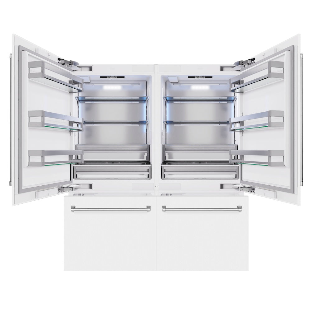 ZLINE 72 Inch 39.6 cu ft French Door Built-In Bottom Freezer Refrigerator with Water Dispenser & Ice Maker - White Matte Finish (RBIT WM 72) | Perfect for Modern Kitchens & Open Concept Homes