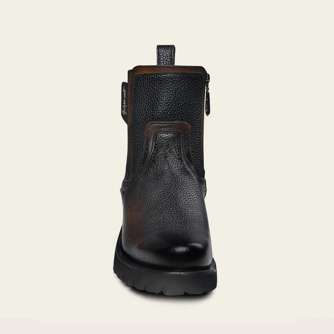 4D22RS Men's Black Leather Casual Ankle Boots with Zipper - Stylish & Comfortable for Everyday Wear, Outdoor Walking & Date Nights
