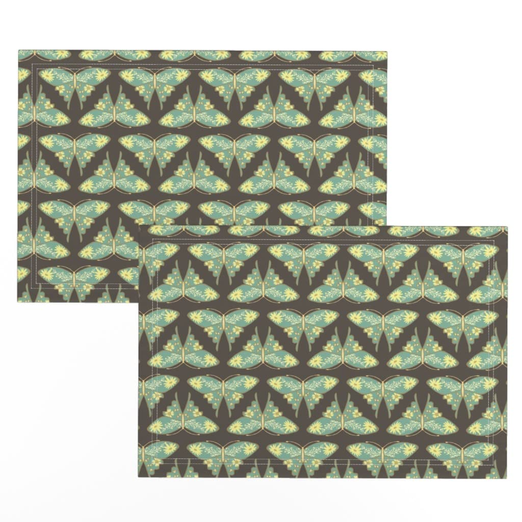 Folk Butterfly Brown Turquoise Nature Floral Print Linen Cotton Canvas Placemats (Set of 2) - Elegant Table Setting for Dining Room, Kitchen, or Outdoor Picnic