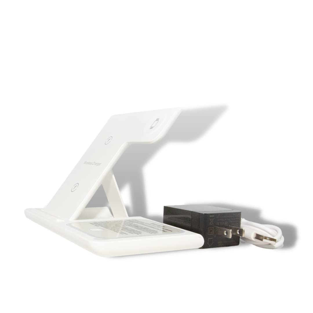 3-in-1 Qi Wireless Fast Charging Stand | Multi-Device Wireless Charger for iPhone, Android & AirPods | Includes Wall Adapter | Perfect for Home, Office & Nightstand Use