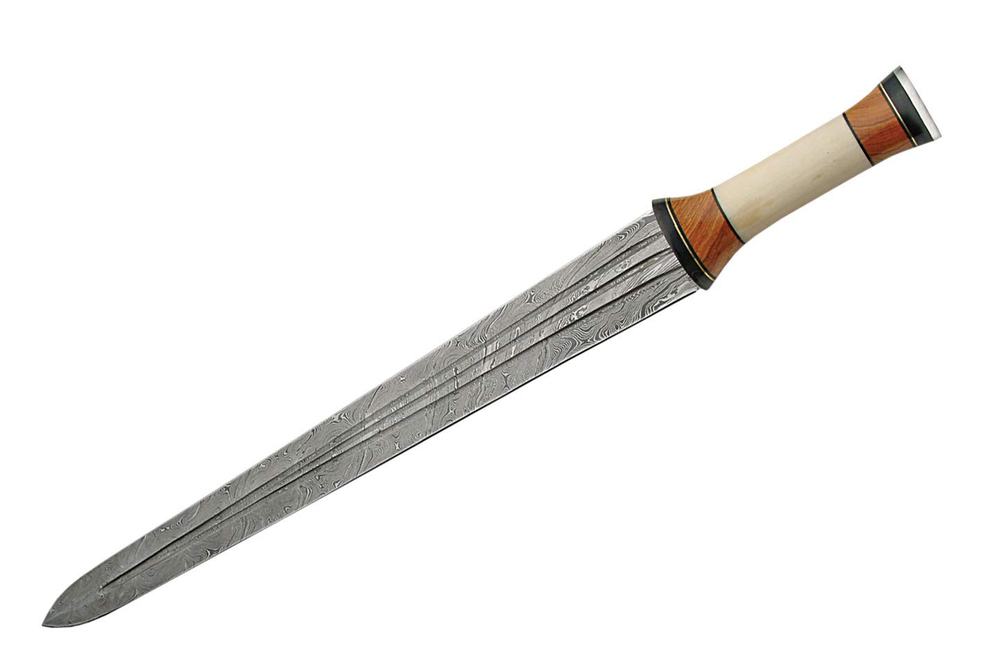 Damascus Steel Sword with Bone Handle - Handcrafted Black Blade for Collectors, Cosplay, and Medieval Reenactment