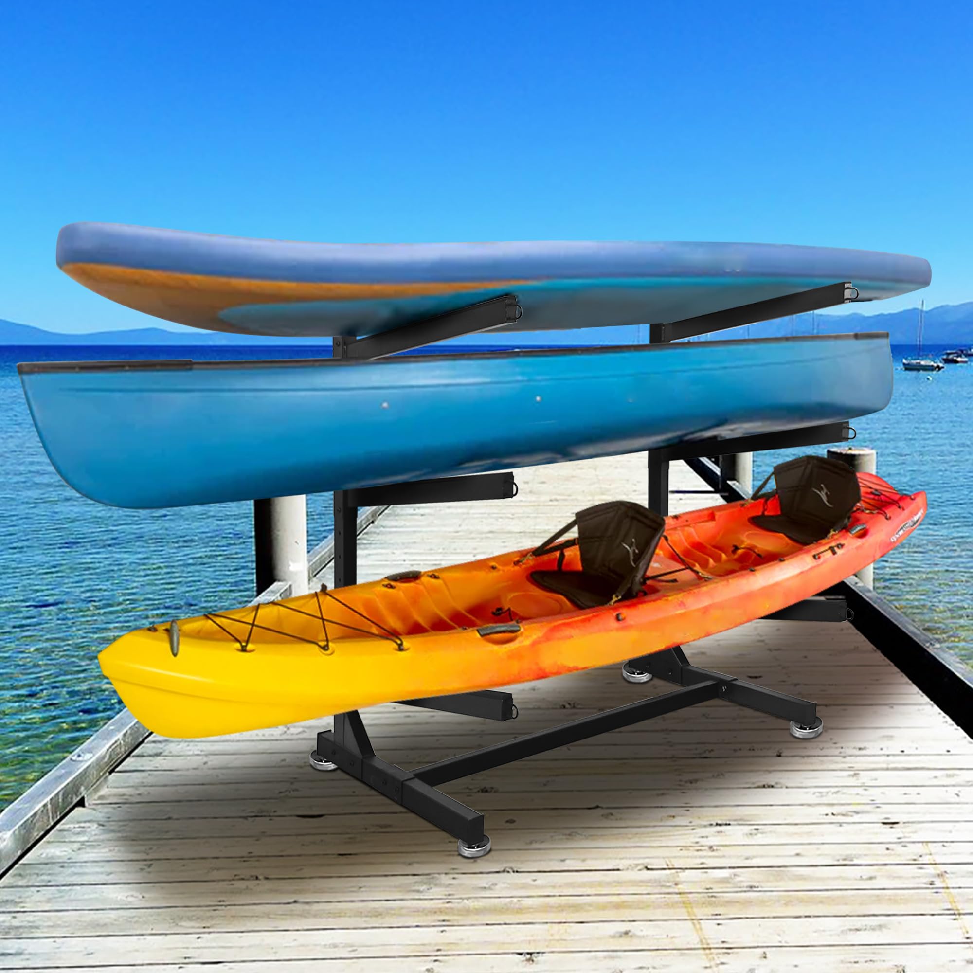Heavy Duty 3-Tier/2-Tier Kayak Storage Rack - Freestanding Stand Up Paddleboard & Surfboard Holder for Garage, Backyard or Dock Organization