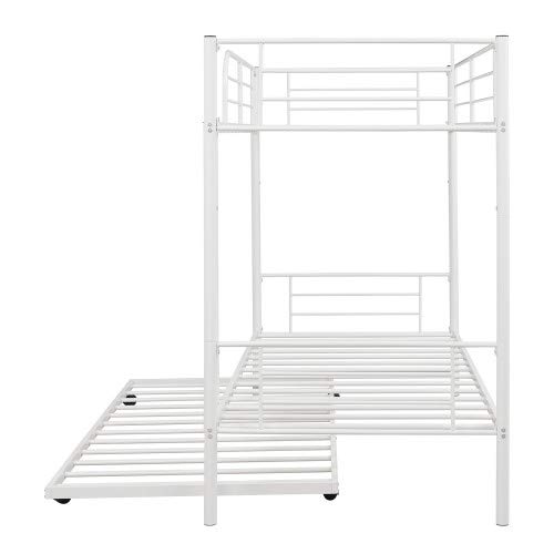 Twin-Over-Twin Metal Bunk Bed with Trundle, Ladders & Safety Rails - Converts to 2 Separate Beds, No Box Spring Required (White) | Perfect for Kids' Rooms, Guest Rooms & Small Spaces