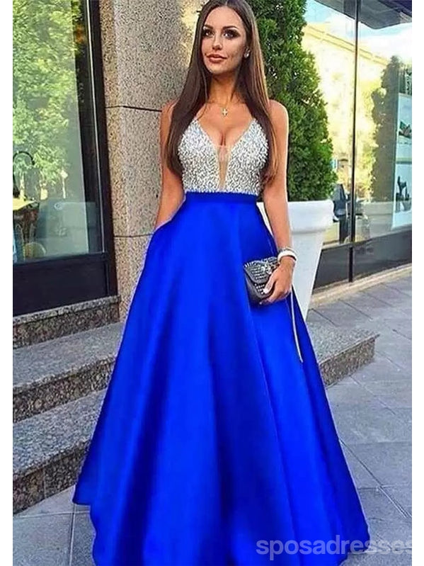 Elegant Blue A-Line V-Neck Long Prom Dress for Women - Perfect for Homecoming, Ballroom Dance & Formal Events