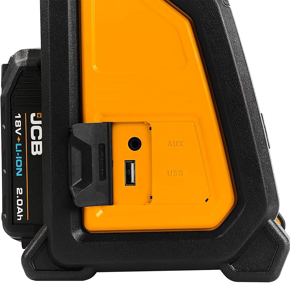 JCB 18V Bluetooth Speaker Bare Unit - Portable Wireless Speaker for Job Sites, Camping, Outdoor Adventures & Home Use