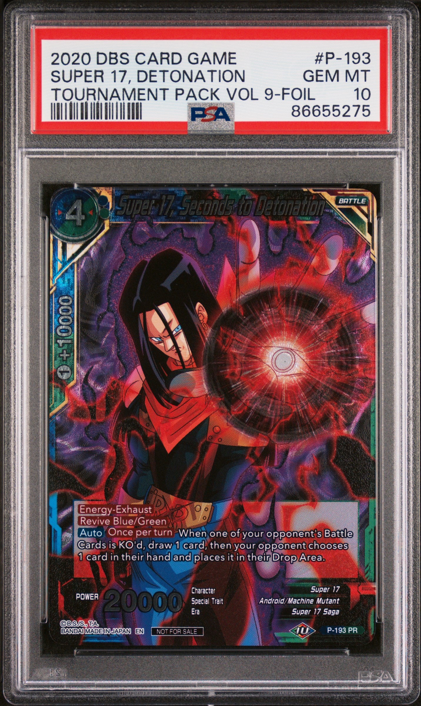 2020 Dragon Ball Super Official Tournament Super 17 Detonation #P193 PSA 10 Graded Card - Perfect for Collectors, Anime Fans & Tournament Battles