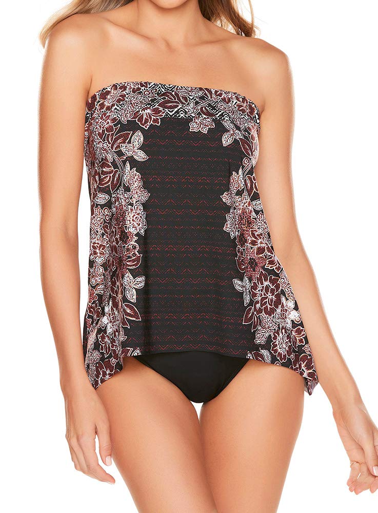 Miraclesuit Women's Swimwear - Mendhika Bandeau Underwire Bra Tankini Top with Removable Straps | Perfect for Beach, Pool & Vacation | Flattering Swimwear for Women