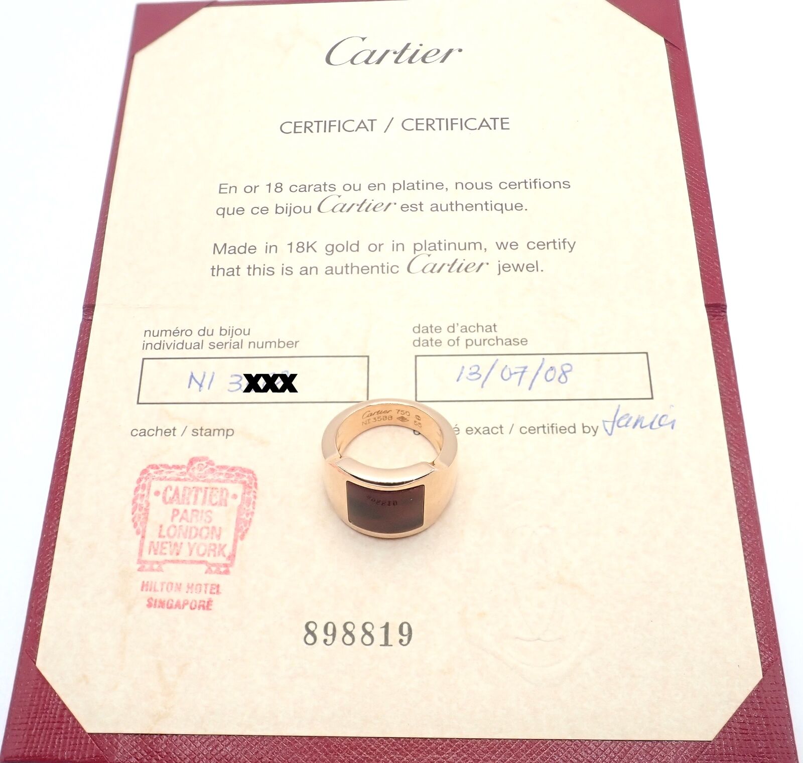 Authentic Cartier 18k Rose Gold Santos Dumont Bull Eye Quartz Ring with Certificate - Luxury Jewelry for Women, Perfect for Weddings, Anniversaries & Special Occasions
