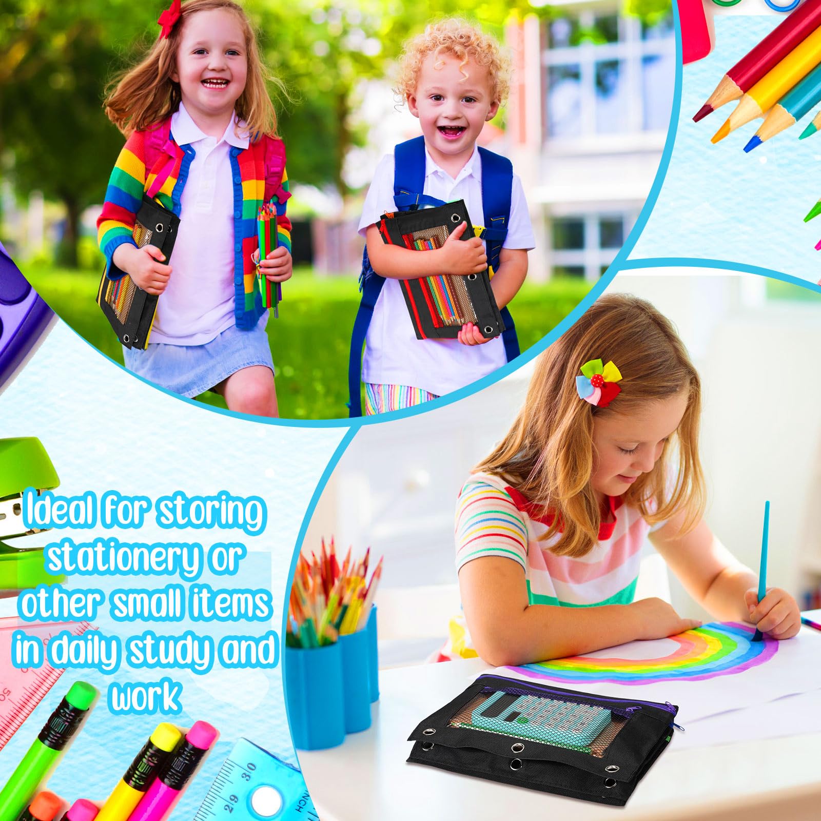 150-Piece Zipper Binder Pencil Pouch Set - 3-Ring Binder Organizer with Clear Window & Dual Zippers - School & Office Supplies for Students (Black) - Perfect for Backpack Organization, Homework Storage & Classroom Essentials