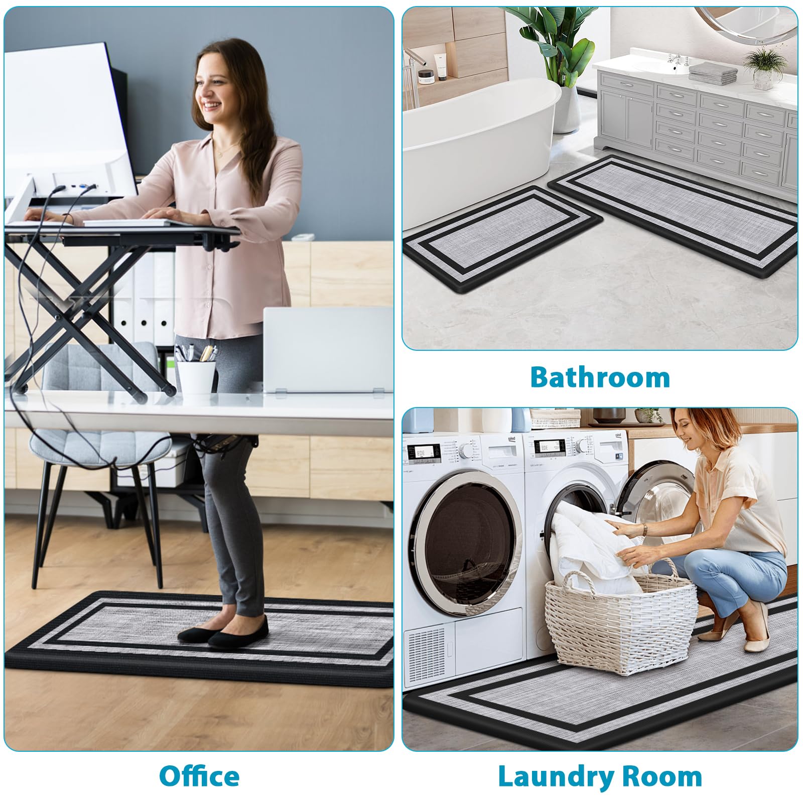 LuxStep Anti-Fatigue Kitchen Mats Set of 2 - Non-Slip Cushioned Floor Mats for Standing Desk, Waterproof Kitchen Rugs for Home, Office & Classroom - Classic Black (Perfect for Cooking, Dishwashing & Long Work Hours)