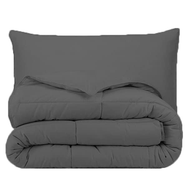 Pillowtex 3-Piece All Season Comforter Set with Matching Pillowcases - Full/Queen Size Bedding in Soft Grey | Perfect for Master Bedroom, Guest Room & Cozy Home Decor