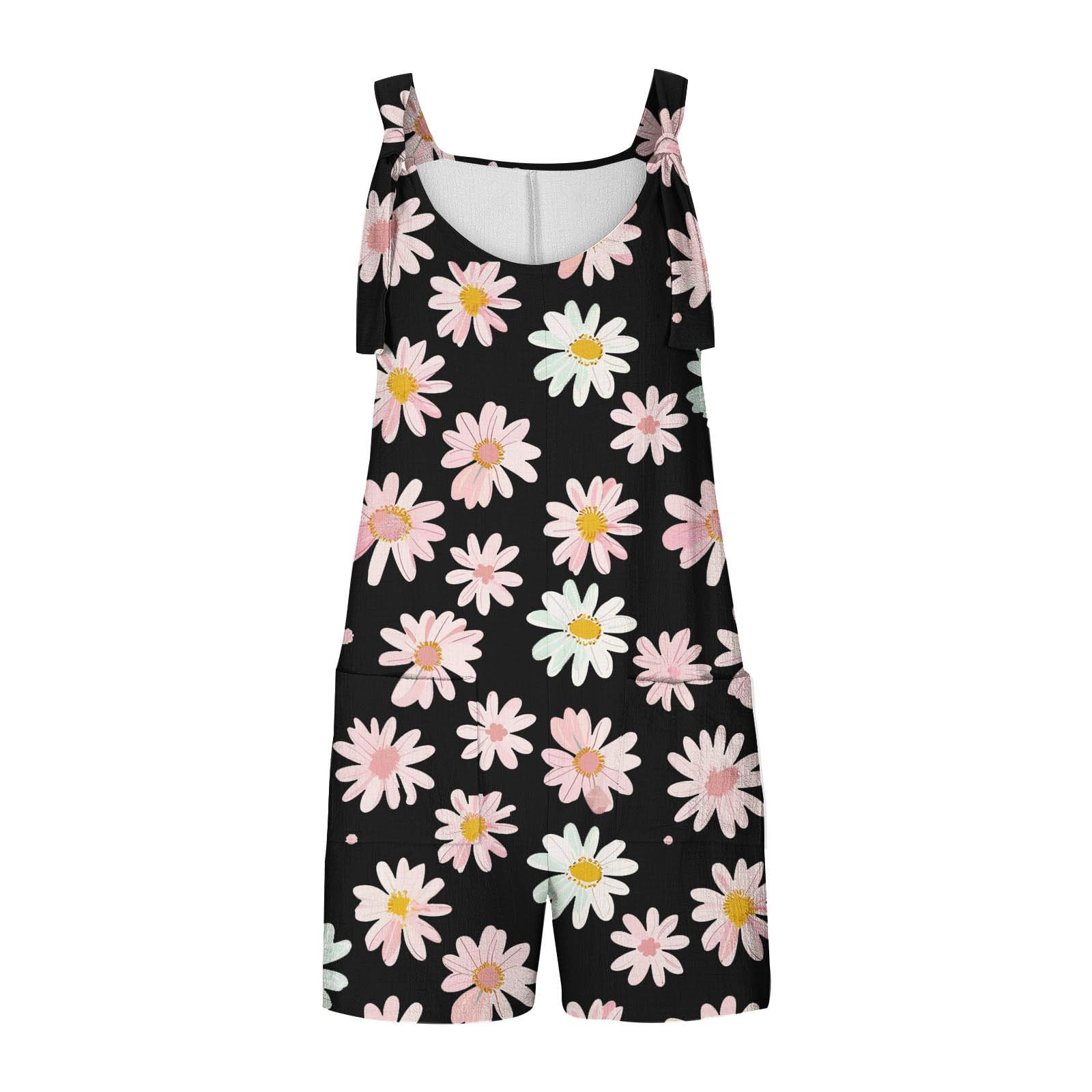 Women's Daisy Sunflower Romper - Casual Summer Jumpsuit with Pockets | Beach & Outing Wear