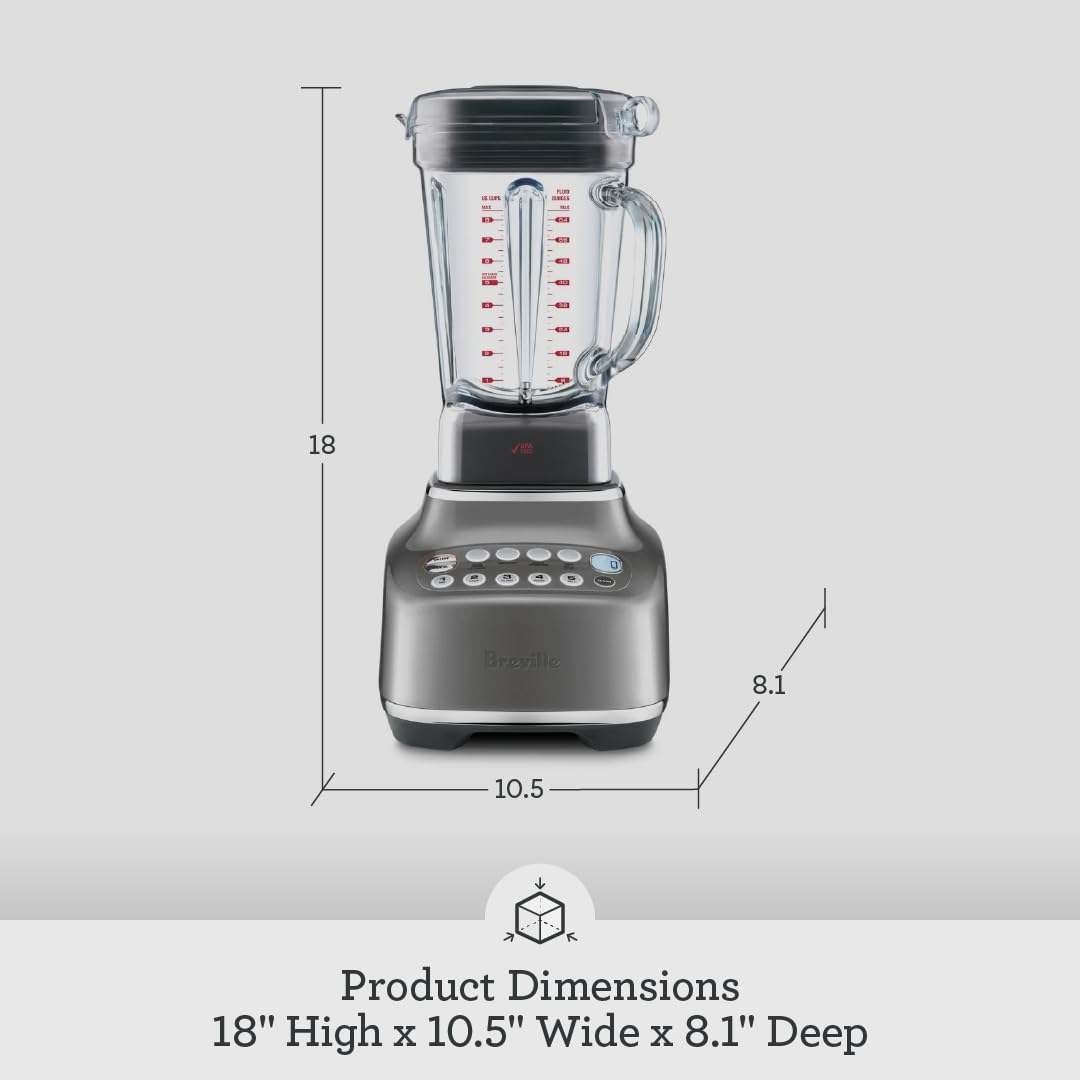 Breville BBL820SHY Q Commercial-Grade Home Blender - 64oz Pitcher, 1800W Motor, Smoked Hickory Finish - Perfect for Smoothies, Soups & Nut Butters