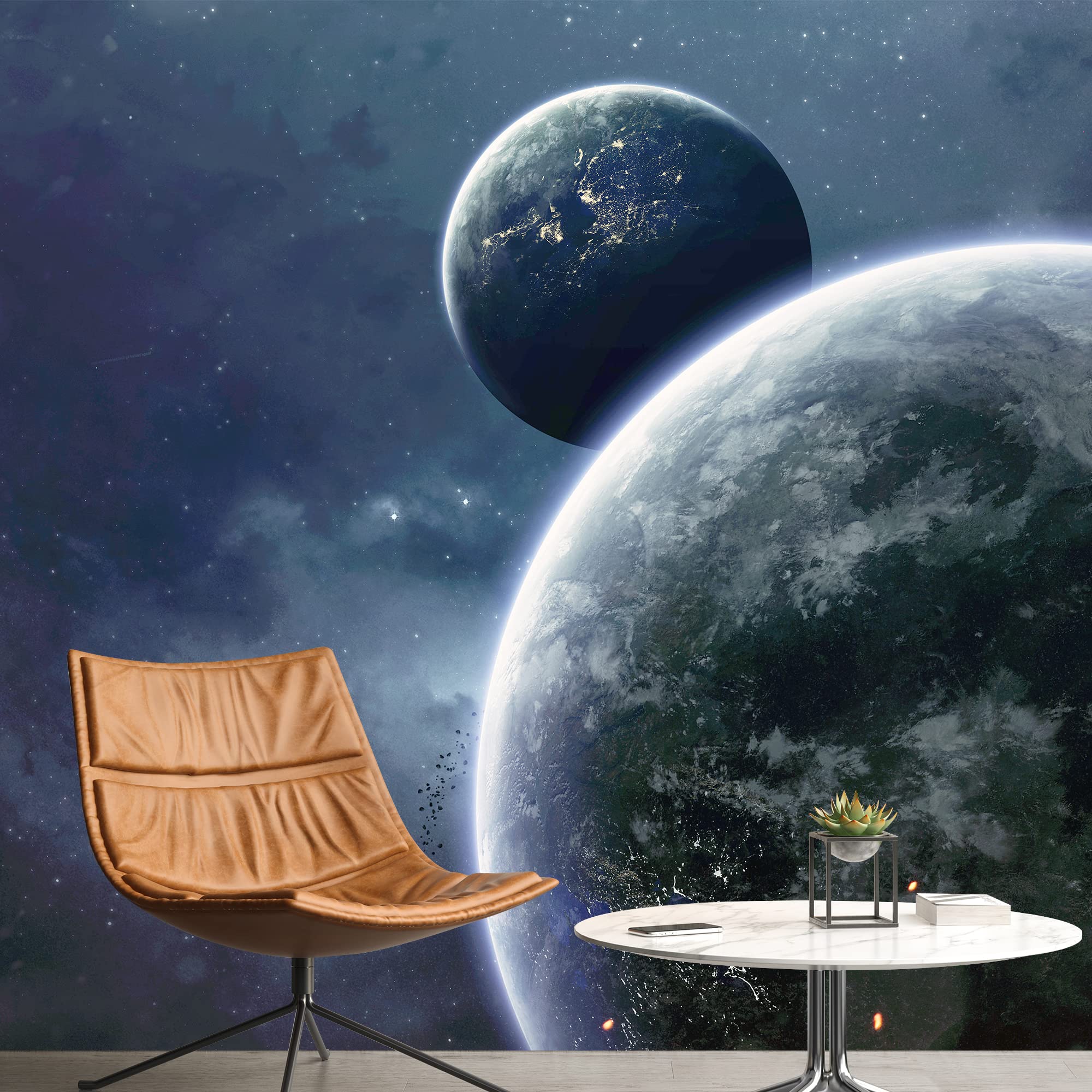 Removable Peel and Stick Wallpaper - Space Themed Universe Planets Wall Mural for Bedroom (100x144 inches) - Perfect for Kids Room Decor, Nursery, or Home Office Accent Wall