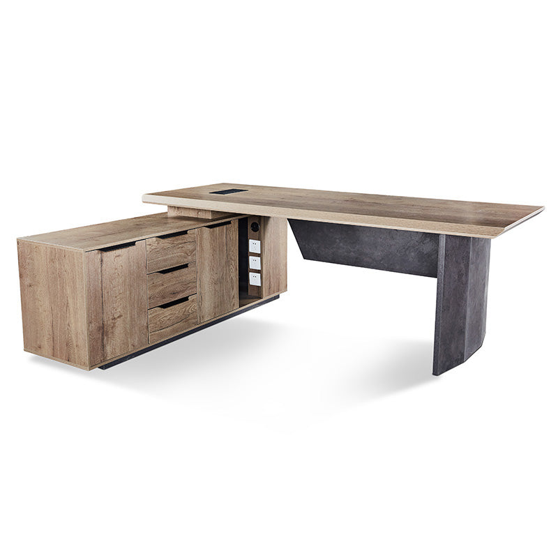 HAMLIN Executive Office Desk with Left Return - 2.2M Tobacco Finish - Modern L-Shaped Workstation for Home Office & Business Use