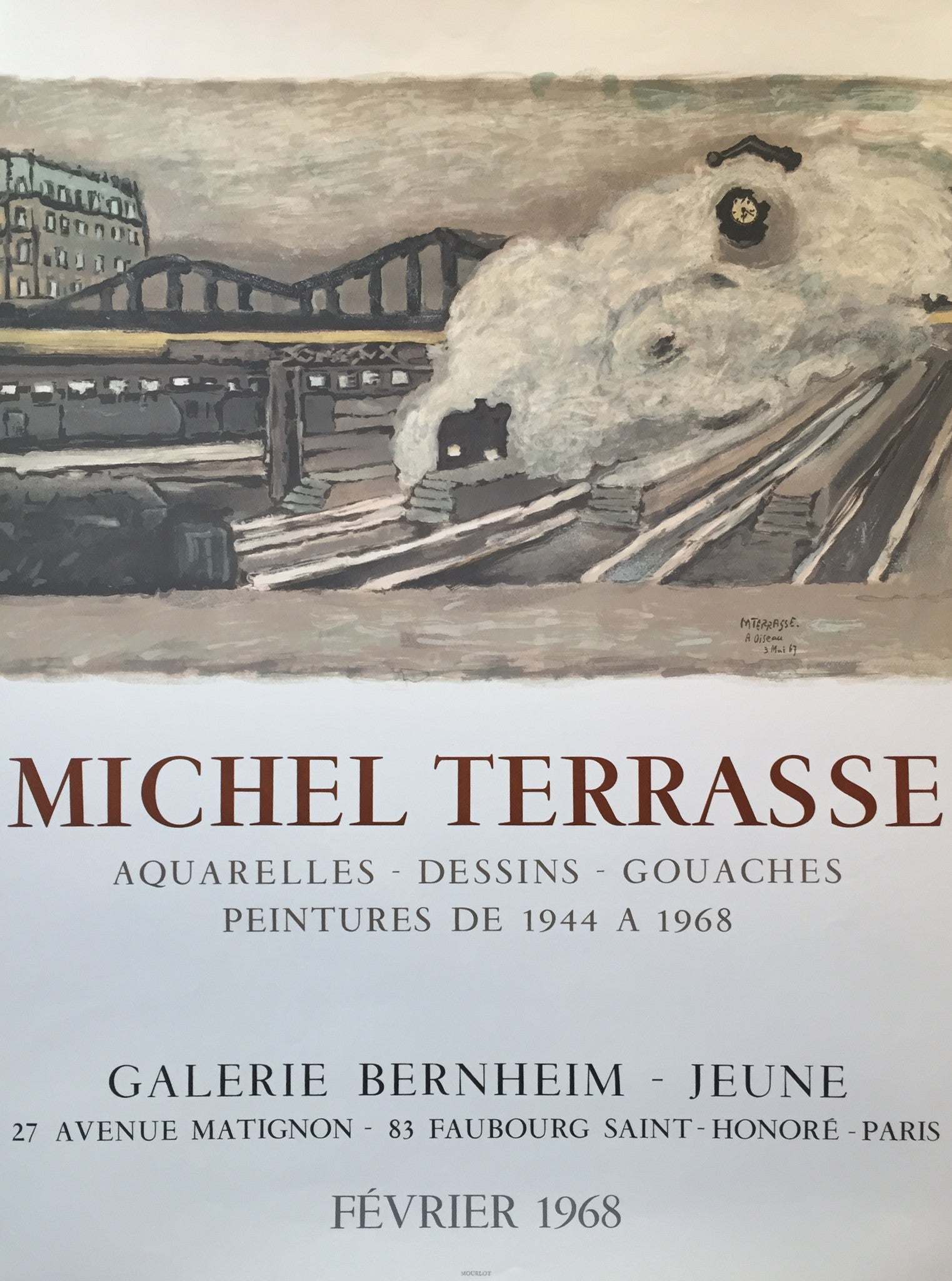 Vintage 1968 Original French Art Exhibition Poster - Galerie Bernheim Jeune by Michel Terrasse | Classic Parisian Gallery Wall Decor for Home, Office & Art Collection Display