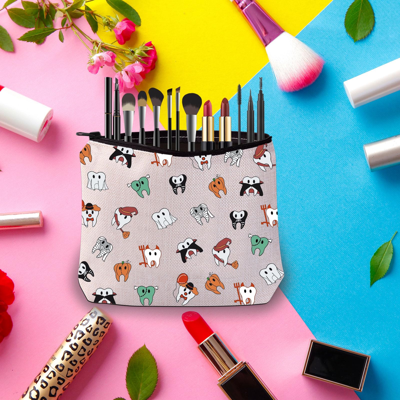 PWHAOO Halloween Cosmetic Bag for Teeth - Spooky Dentist Gift & Makeup Pouch | Perfect for Halloween Costumes, Cosplay, and Party Accessories