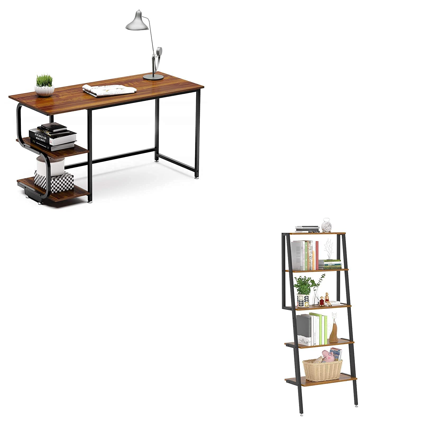 Teraves Computer Desk with Ladder Shelf - Home Office Workspace Solution