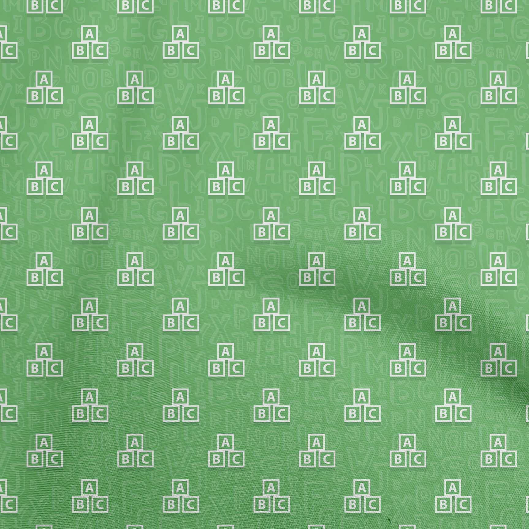 oneOone Cotton Jersey Green Fabric for Kids - Alphabet Printed DIY Sewing Material by The Yard (58