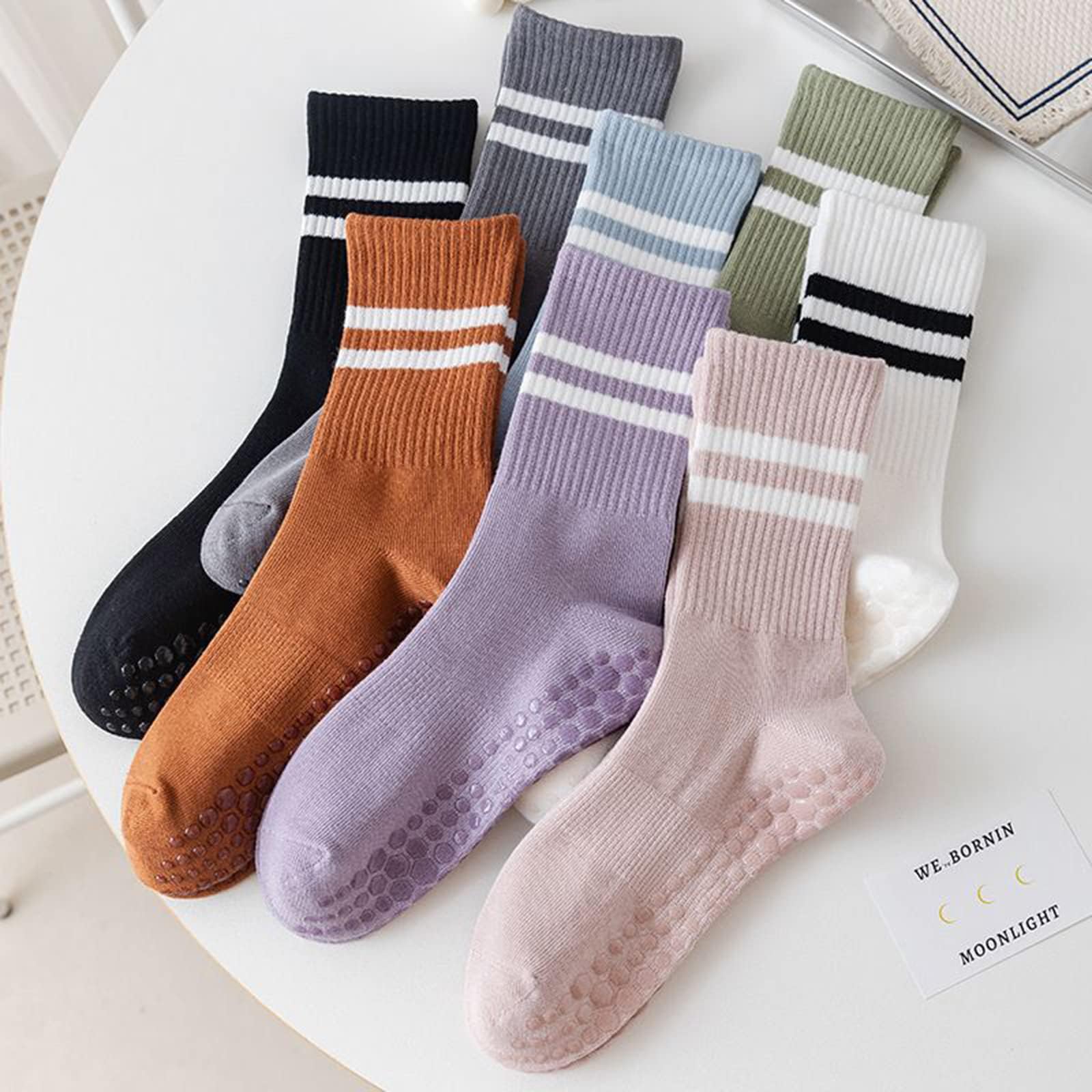 Tergy 8 Pairs Women's Non-Slip Yoga Socks with Grip - Anti-Skid Gripper Socks for Pilates, Barre, Dance & Yoga - Perfect for Studio Workouts and Home Exercise