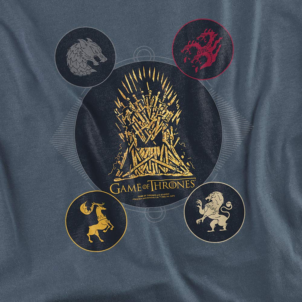 Game of Thrones 4 Houses 4 The Throne Unisex T-Shirt for Adults - Slate Gray - 3XL - Comfortable Cotton Tee for Fans, Cosplay & Casual Wear