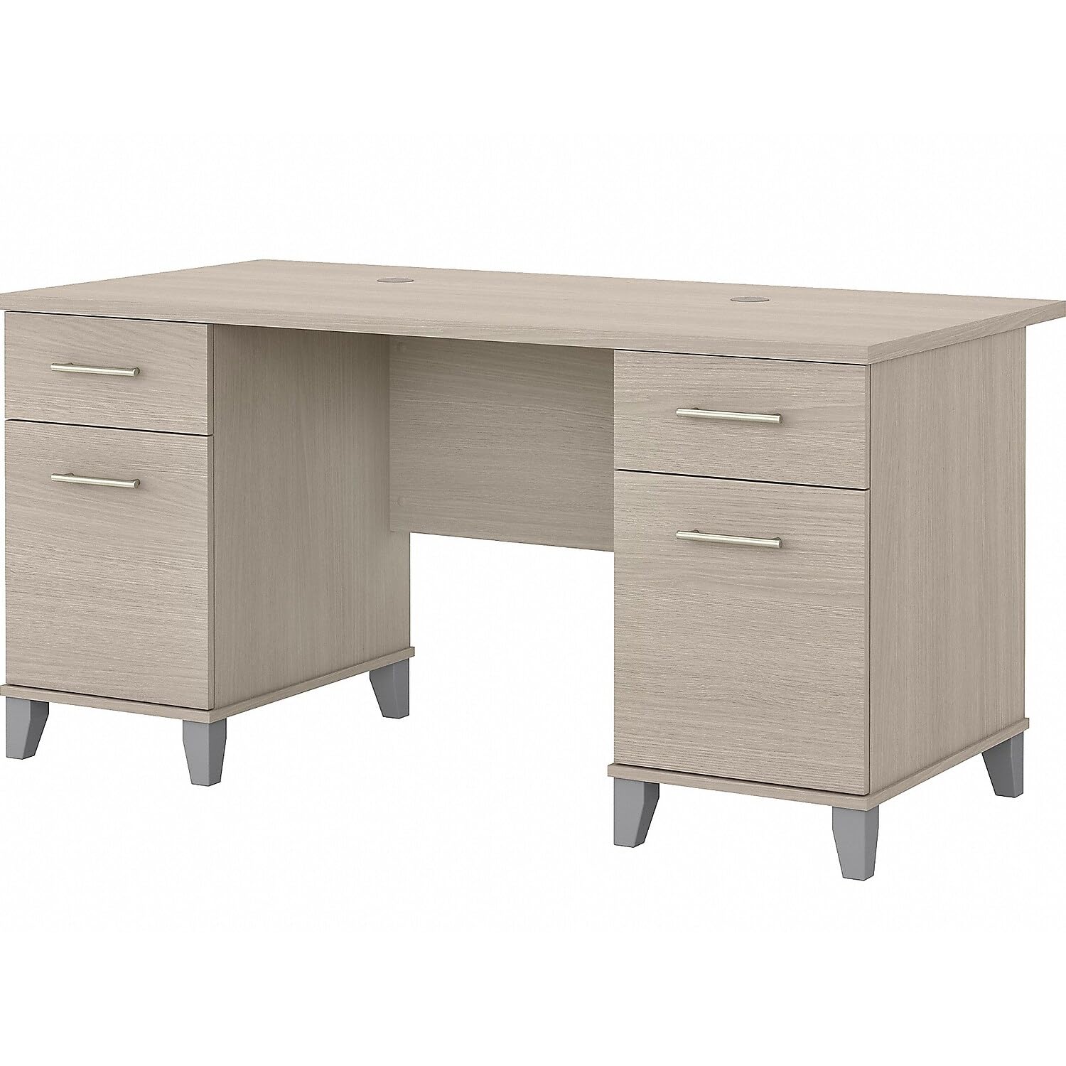 Bush Furniture Somerset 60W Office Desk with Drawers in Sand Oak - Modern Home Office Desk with Storage for Small Spaces, Work from Home & Study