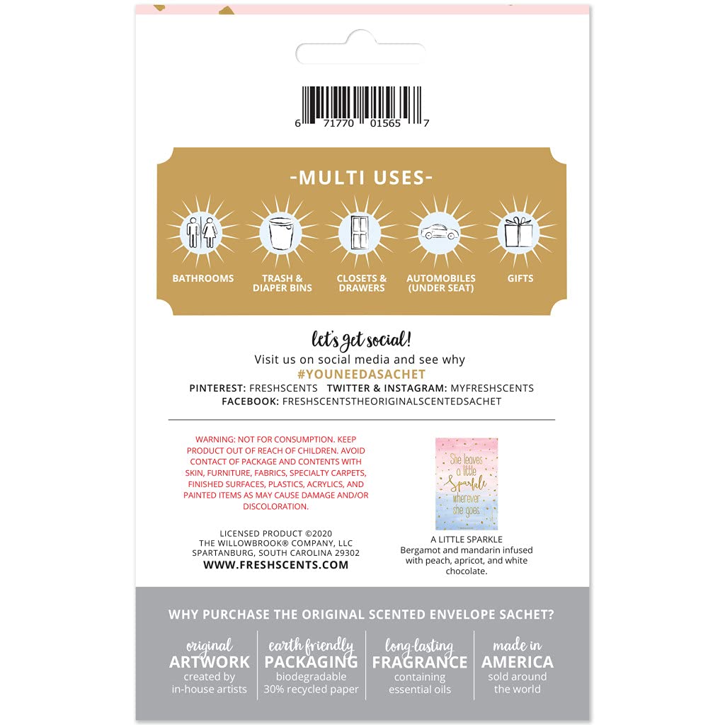 Willowbrook Fresh Scented Sachet Packets - 6 Pack Long Lasting Fragrance Bags for Drawers, Closets, Cars & Home | Aromatic Air Freshener for Wardrobes, Vehicles & Small Spaces | Perfect for Gifting & Everyday Use