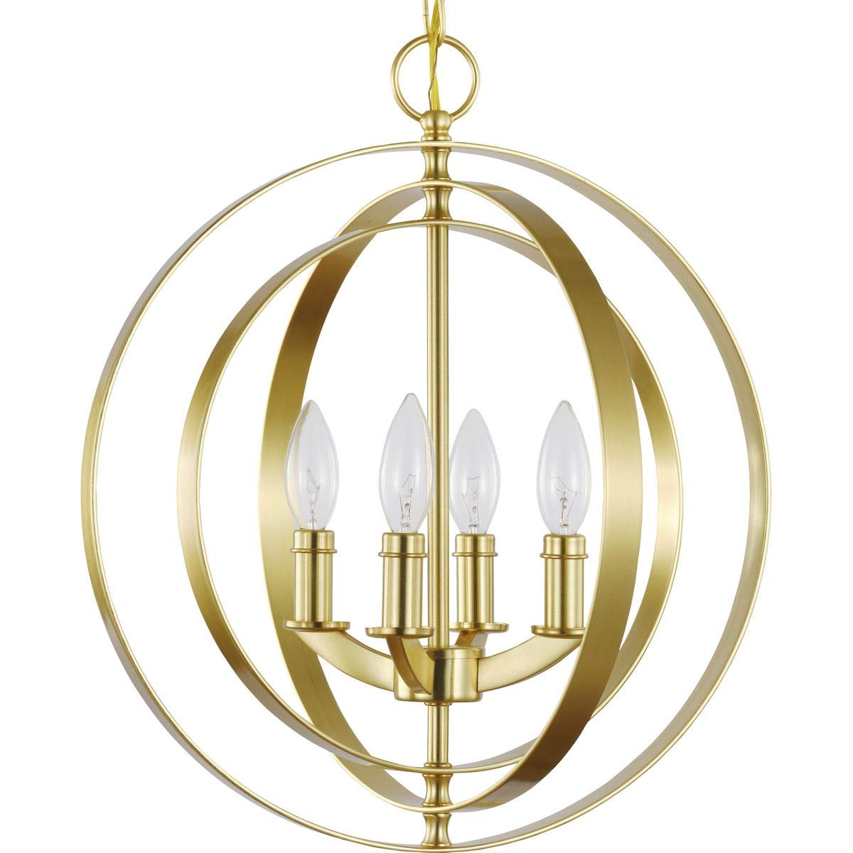 Equinox Collection 4-Light Satin Brass Pendant Light Fixture - Modern Traditional Sphere Chandelier for Dining Room, Kitchen Island, Foyer & Bedroom Lighting