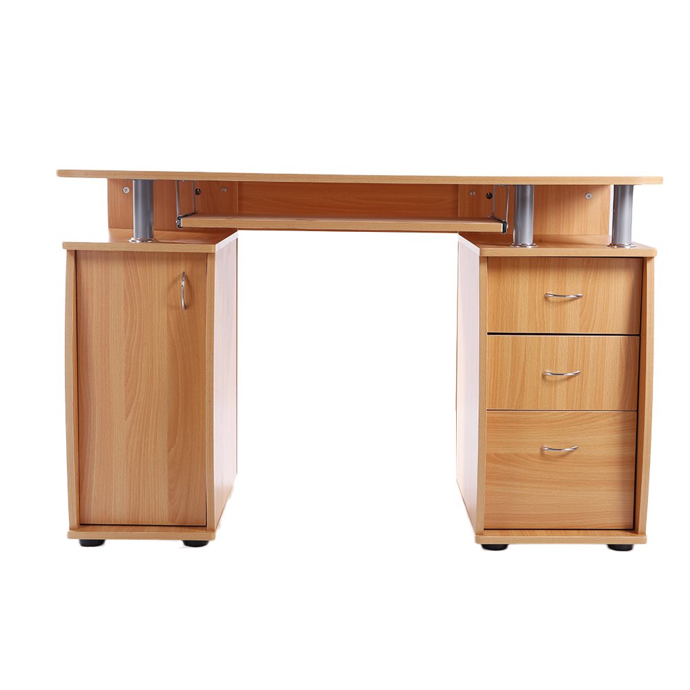 15mm MDF Portable Single Door with 3 Drawers Computer Desk in Wood Finish - Perfect for Home Office, Small Spaces & Dorm Rooms