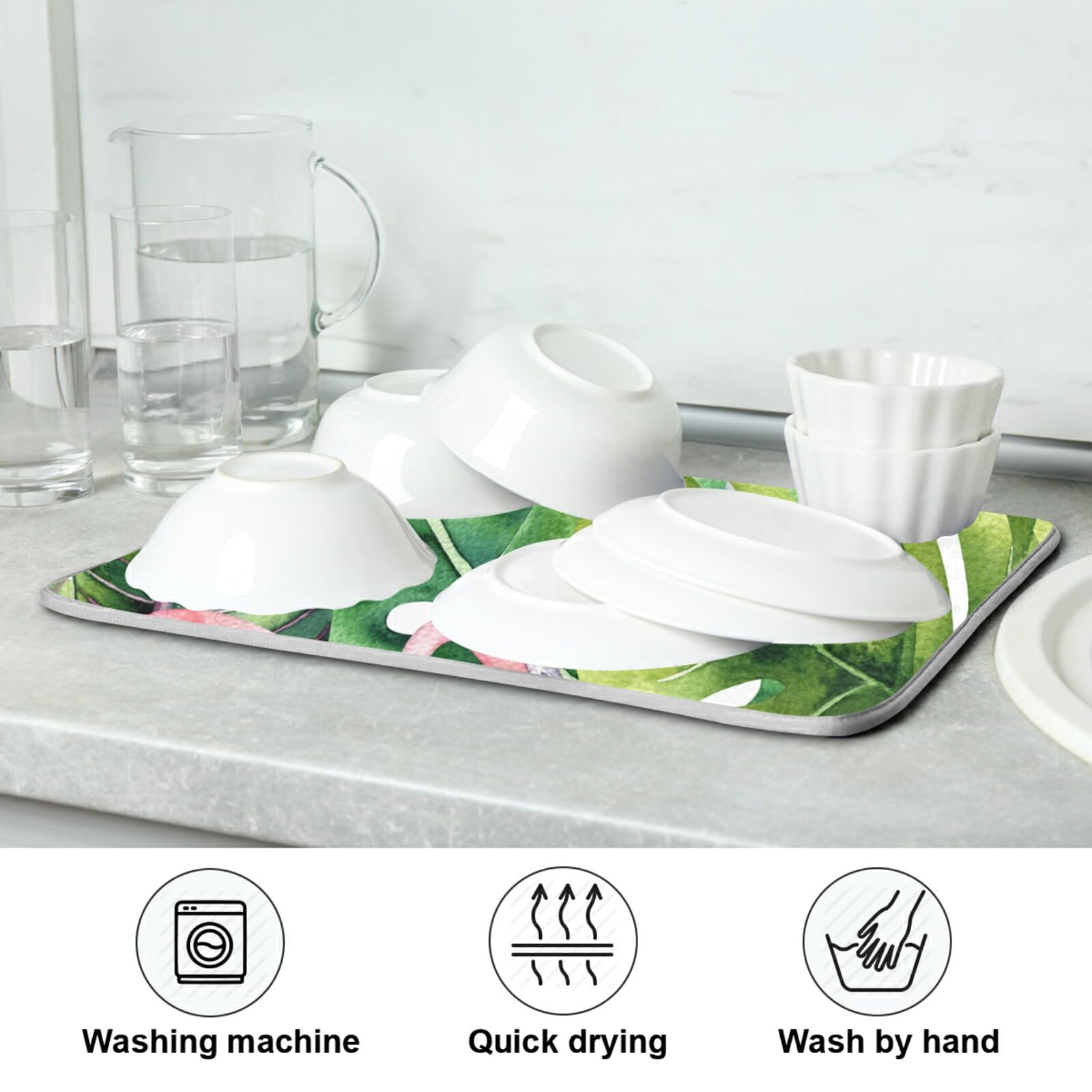 Floral Dish Drying Mat - 18x24 Inch Absorbent Microfiber Kitchen Counter Mat | Washable & Quick-Drying Dish Rack Pad | Perfect for Drying Dishes, Utensils & Cookware | Ideal for Countertops, Sinks & Kitchen Islands