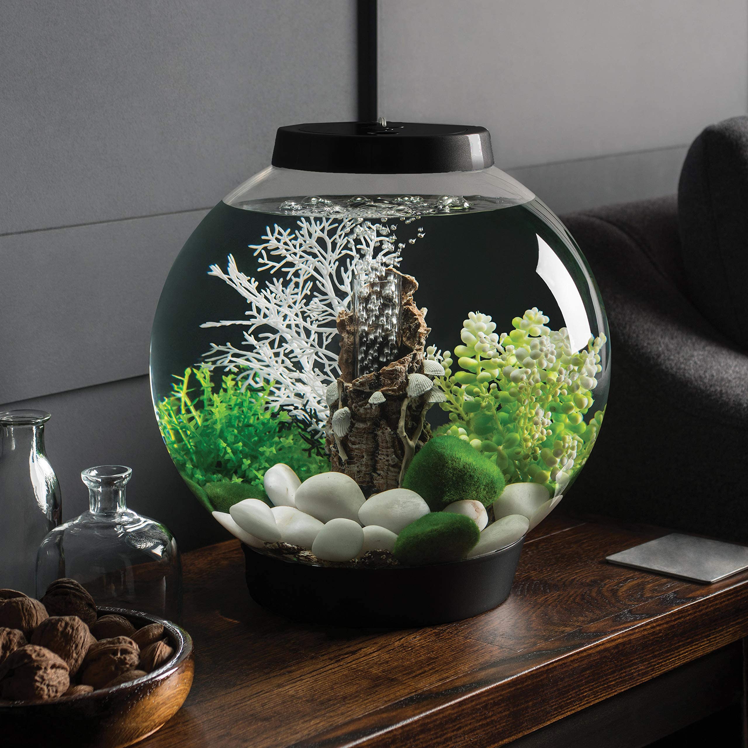 biOrb Classic 15 Acrylic 4-Gallon Aquarium with Remote-Controlled LED Lights - Modern Compact Fish Tank for Tabletop or Desktop Display - Perfect for Home, Office Decor & Relaxation - Black
