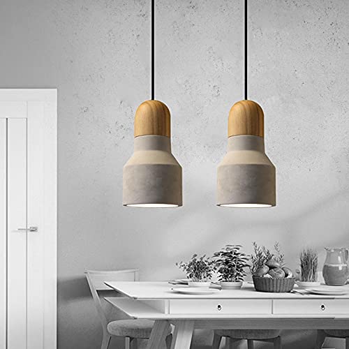 Gray Concrete Solid Wood Dome Pendant Light - Modern Industrial E27 Hanging Ceiling Lamp with Cement Shade for Kitchen Island, Dining Room, Bedroom & Living Room | Perfect for Farmhouse, Loft & Industrial Decor