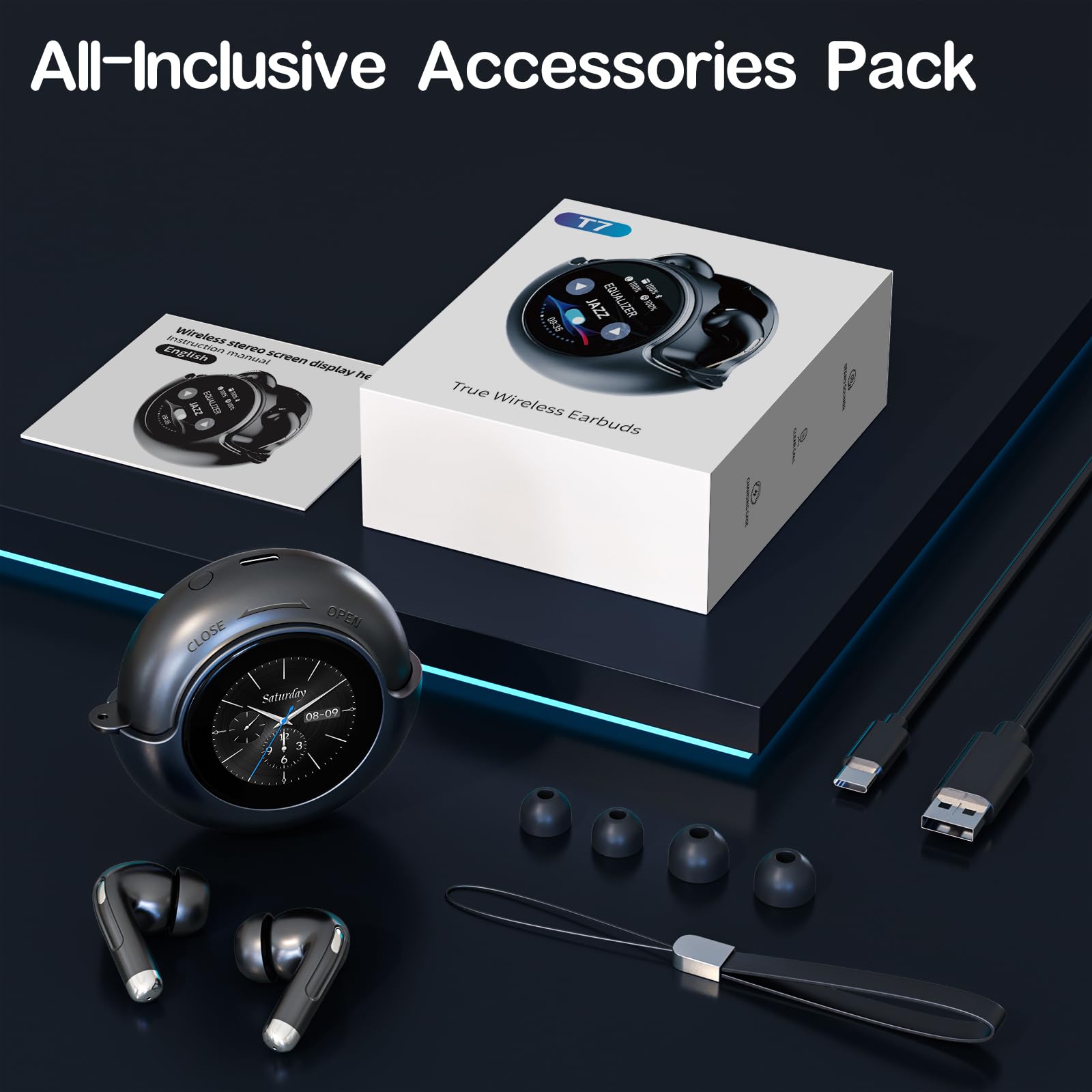 Wireless Bluetooth Earbuds with Active Noise Cancellation, Bluetooth 5.4 Stereo Sound & LED Display, IP7 Waterproof in-Ear Headphones for Sports, Running, Workout, Gym, Travel - Black | Perfect for Commuting, Fitness & Outdoor Activities