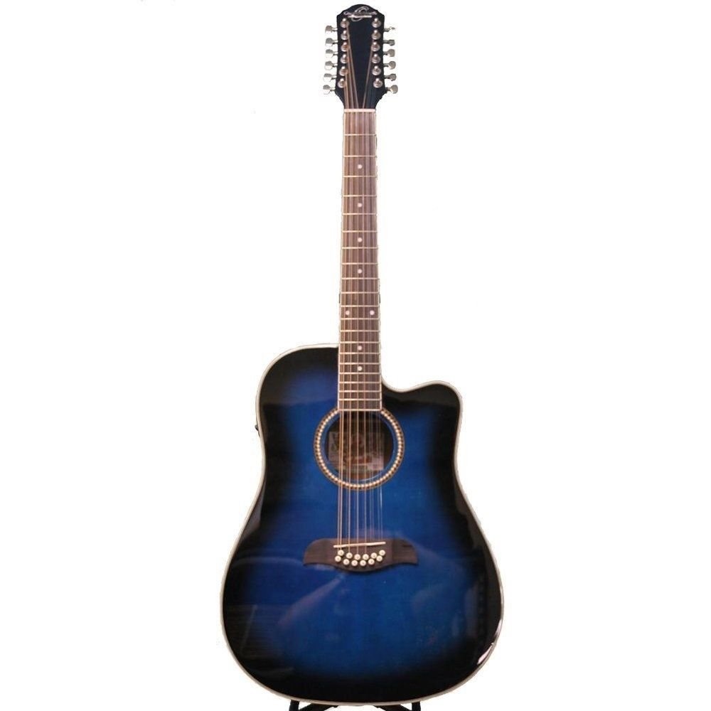 Oscar Schmidt OD312CETBL-A 12-String Acoustic Electric Guitar - Transparent Blue Sunburst Finish, Right-Handed | Perfect for Live Performances, Studio Recording & Home Practice