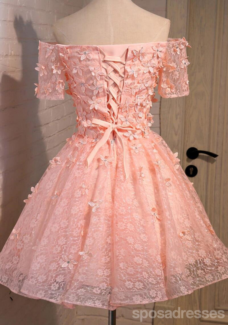 Elegant Off Shoulder Short Sleeve Peach Lace Beaded Prom Dress - Affordable Homecoming Party Dress for Women - Perfect for Formal Events, Dances & Special Occasions