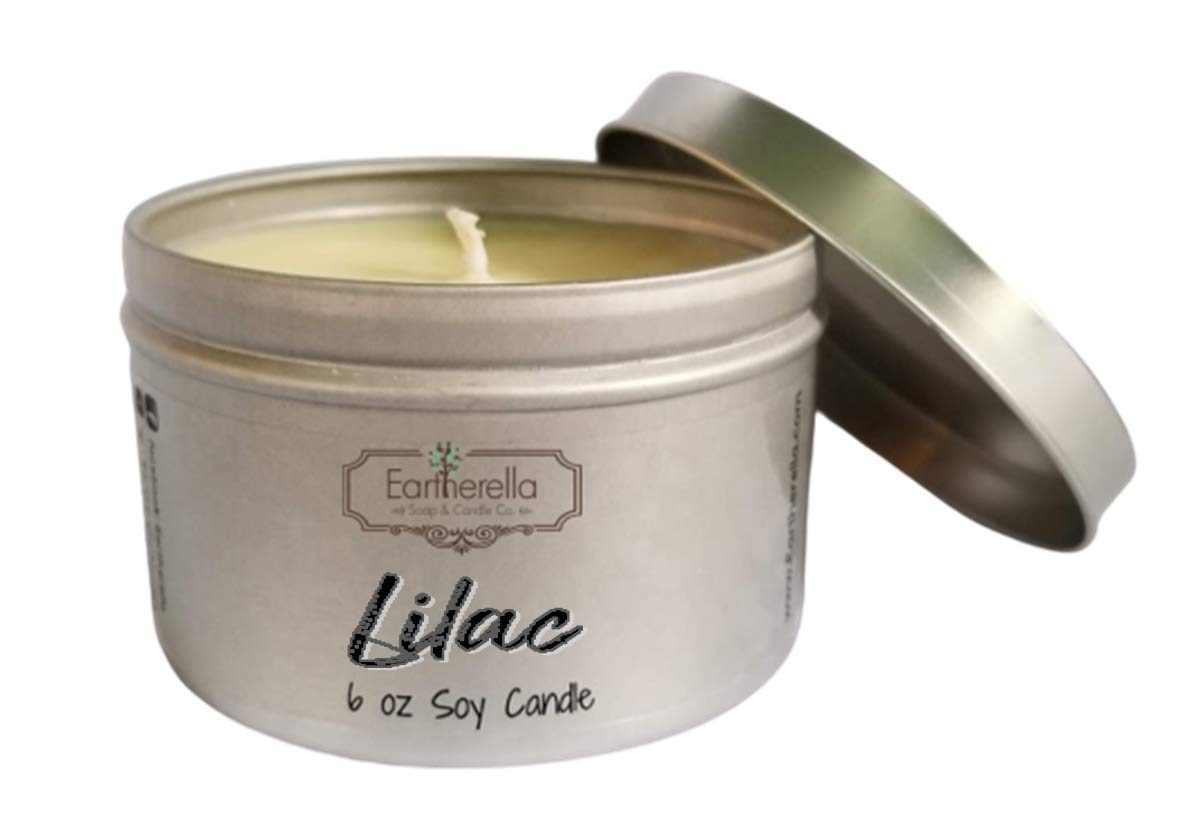 LILAC Natural Soy Wax Candle - 6 oz Tin, 40+ Hours Burn Time, Handmade & Eco-Friendly for Home, Office, Spa Relaxation & Aromatherapy