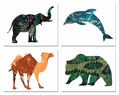 Animal Habitat Collection - Set of 4 (11x14 Inch) Wall Art Prints for Nursery, Kids Room & Playroom Decor | Gender Neutral Baby Room Art | Perfect for Jungle Theme Nursery, Toddler Playroom & Educational Wall Decor