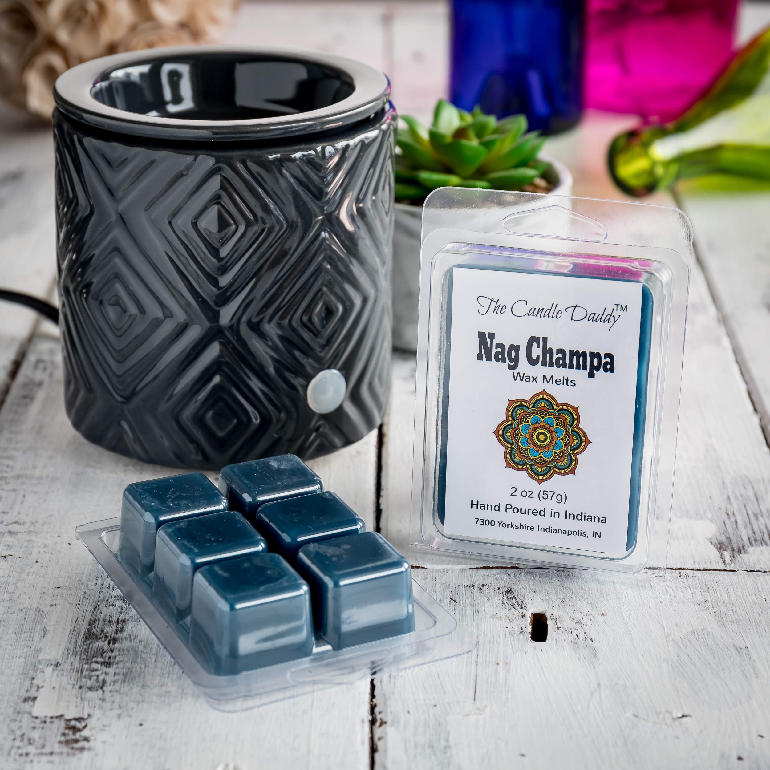 Nag Champa Scented Candles & Wax Melts Set - 6 oz Candle & 3 x 2 oz Wax Melts for Aromatherapy, Meditation & Relaxation - Perfect for Home, Yoga & Spa