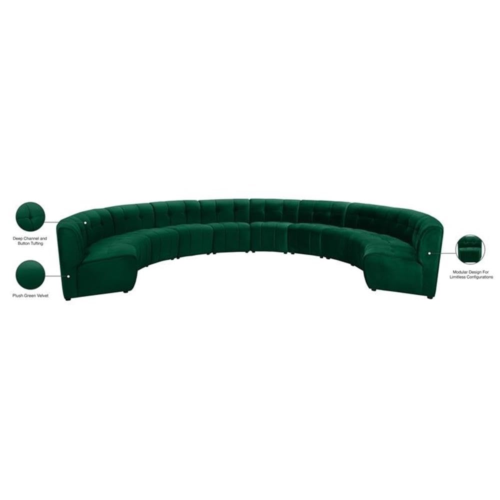 MAKLAINE 10-Piece Modular Contemporary Velvet Sectional Sofa in Green - Modern L-Shaped Living Room Furniture Set for Small Spaces & Apartments