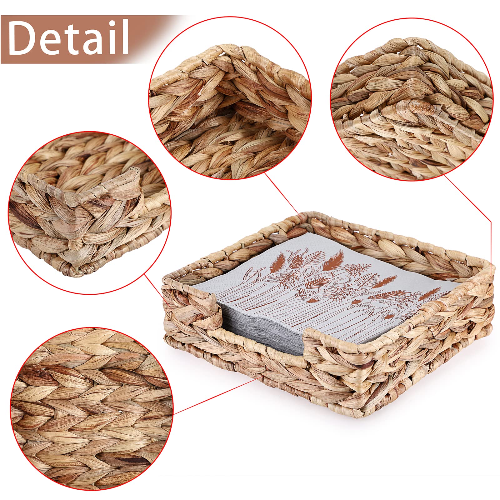 Sumnacon Wicker Napkin Holder - Water Hyacinth Square Napkin Basket for Kitchen, Dining Table, Desk, Counter | Perfect for Restaurants, Parties & Bars - Stylish and Functional Tableware Organizer